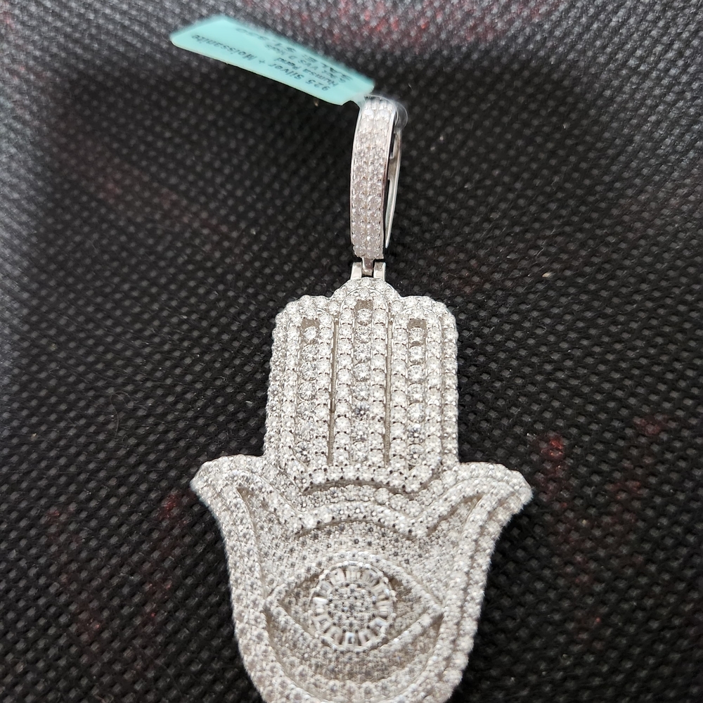 Sparkling 6.9 CTW VVS Moissanite Hamsa Hand Pendant